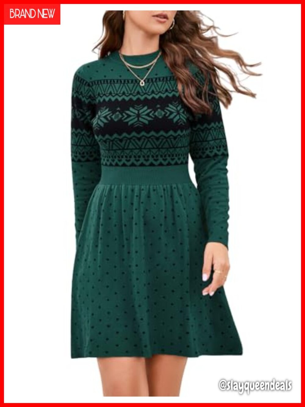 Women Long Sleeve Knitted Mini Sweater Dress A-Line High Waist Crewneck